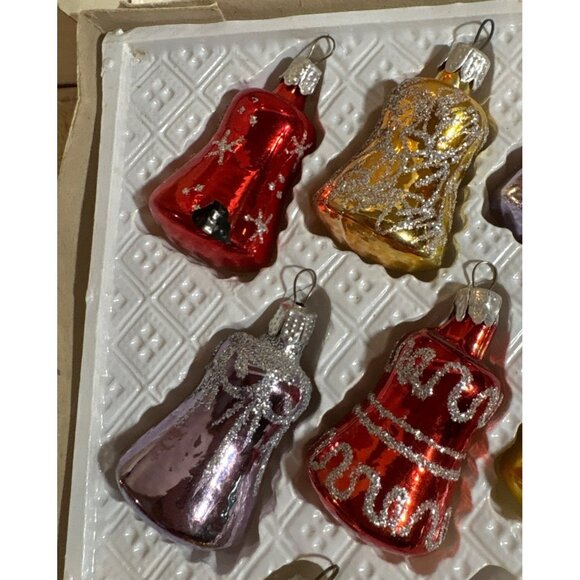 Glass Christmas Bell Ornaments By European Craftsmen Set Of 10 Hand Decorated - Picture 5 of 9